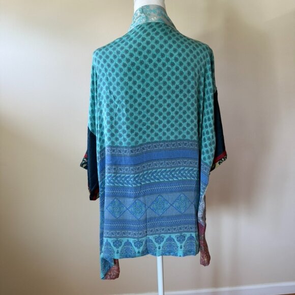 Karma Highway Patchwork Multi Art Silk Kimono Boho Coverup - Picture 4 of 8